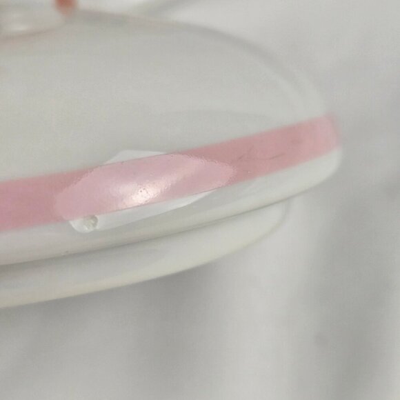 Vintage Porcelain Apothecary Jar White Pink Gray Pattern with Pink Stripe Accent - Picture 7 of 12